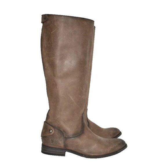 $400 FRYE MELISSA BUTTON BACK ZIP LEATHER TALL BOOTS LEATHER SMOKE 9.5 (MG31) - Picture 1 of 7